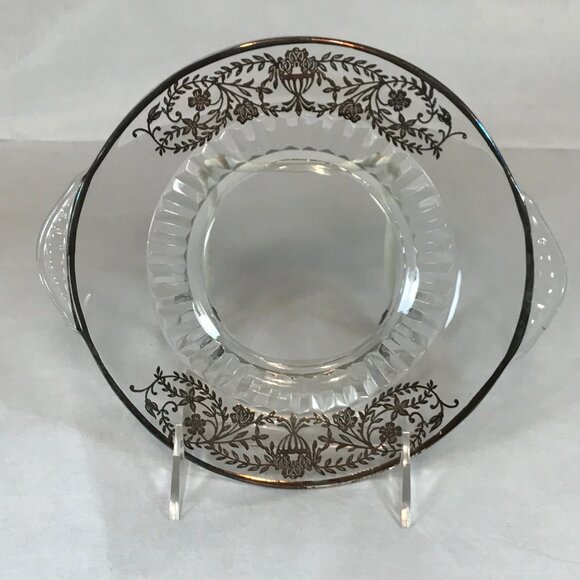 Vintage Silver Overlay Round Glass Pastry Serving Plate - Picture 2 of 9